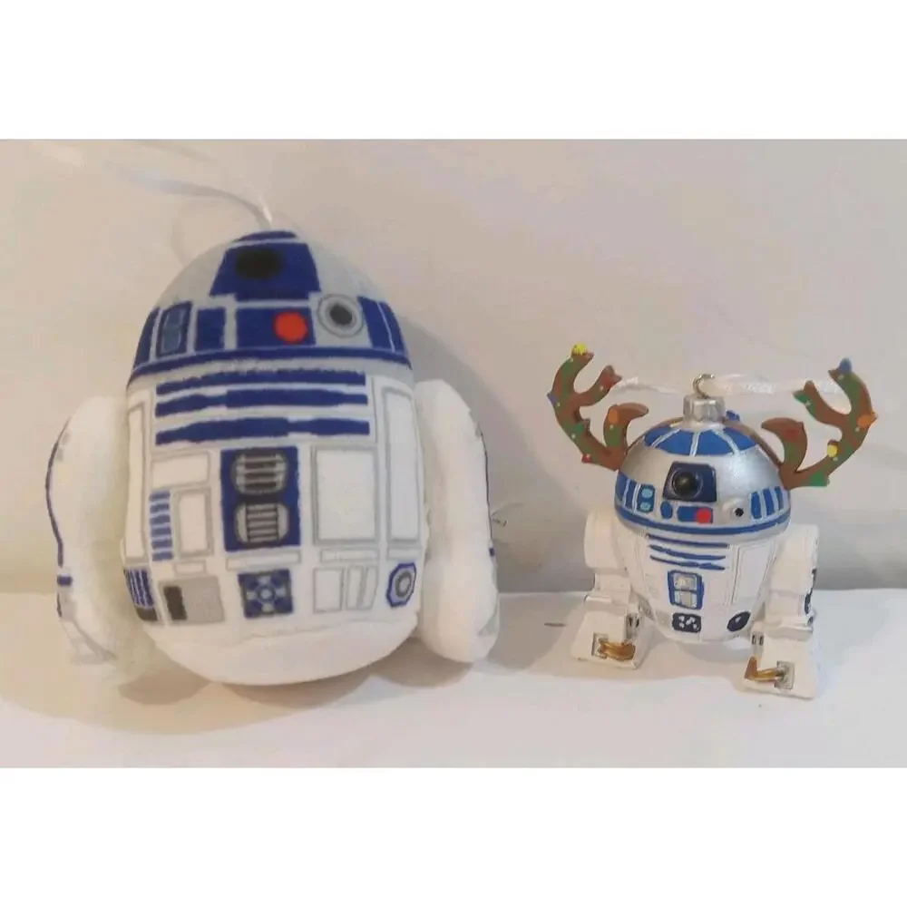 Hallmark R2 D2 Tree Ornament Blue White Plush Resin Antlers Hanging Star Wars - Picture 6 of 8